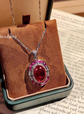 Young光面仿真鸽血红宝石吊坠女夸张鸽子蛋锆石套装彩宝耳钉戒指