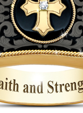 欧美风黄金色仿真黑玛瑙男士戒指