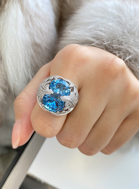 黄钻双鸽子蛋开口戒指女