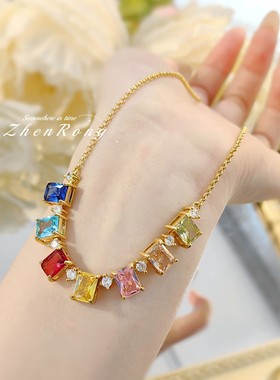法式轻奢时尚绚丽缤纷彩钻项链