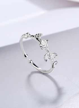 INS小清新银杏叶开口戒指配饰