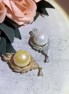 仿南洋珍珠吊坠满镶项链女