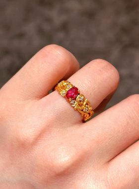 法式复古镂空雕花拉丝戒指