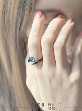 young镀s925银黑色个性小众戒指