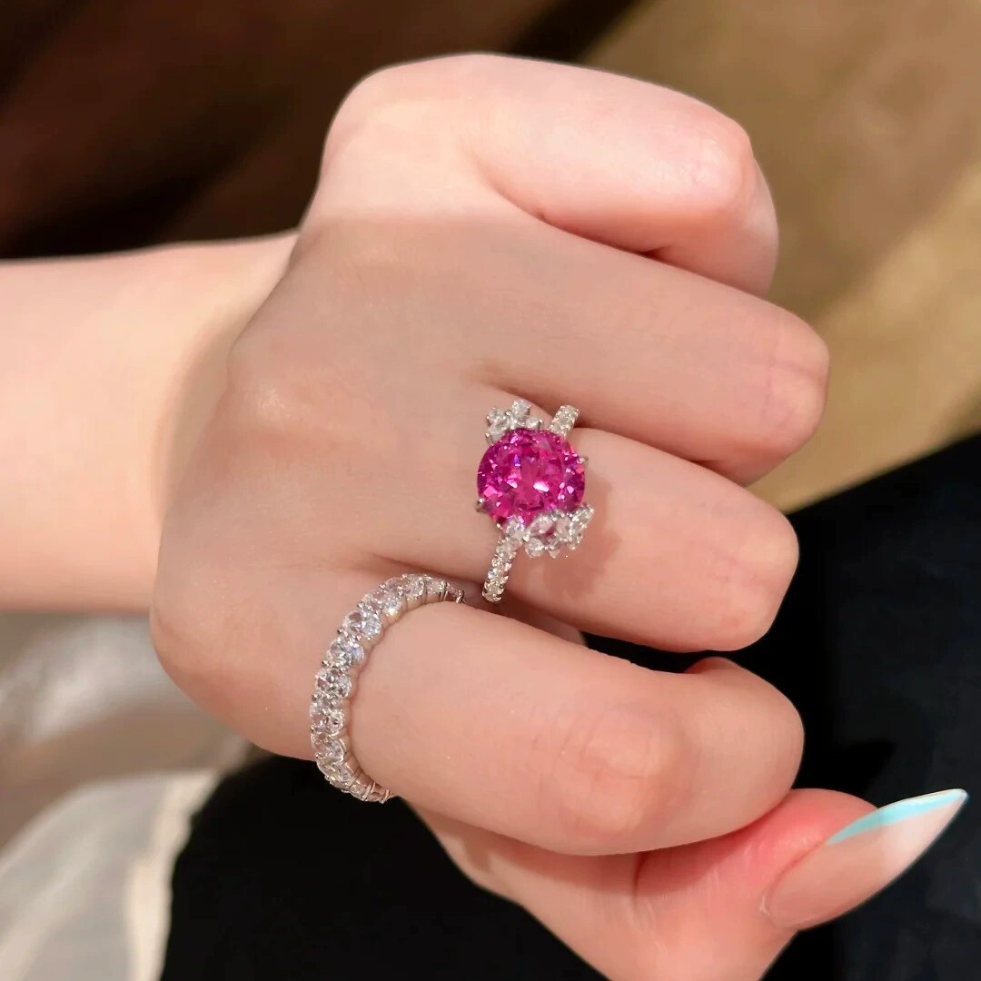 Young fashion light luxury rose red diamond red corundum dragon fruit ring super fairy butterfly design Paraiba women's ring