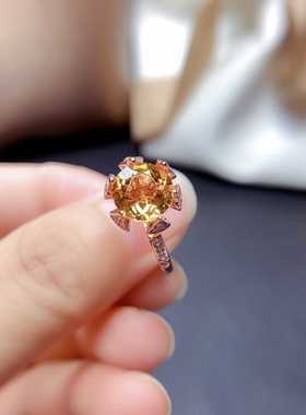 黄水晶戒指色莫桑爆闪pt950奢华