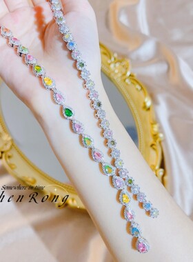 彩色锆石七彩糖果项链女