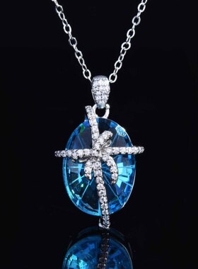 超仙蝴蝶结开口海蓝宝项链吊坠