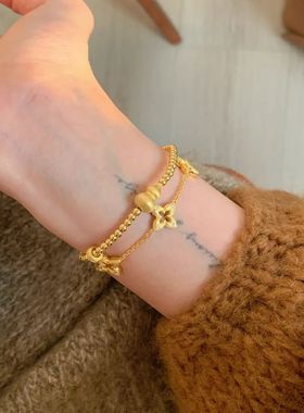 布契风镂空拉丝五花四叶草项链