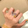 Young retro twin butterfly titanium steel ring for women with light luxury temperament two-color gold butterfly brushed sweet ins fairy style