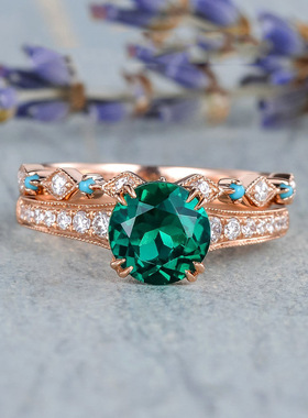 热卖新款镶嵌祖母绿锆石戒指欧美