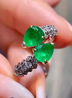 法式复古祖母绿彩宝戒指女