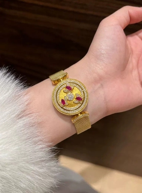 Young彩蝶同归镀金可旋转蝴蝶罗盘吊坠女红刚玉新中式表带链手链