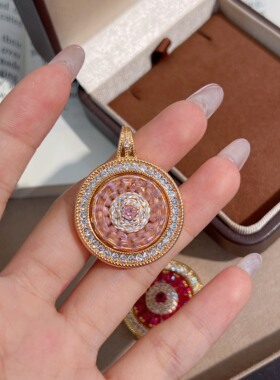 Young金店新款沙金红尖晶雏菊吊坠仿黄金镶红刚玉转动罗盘项链女