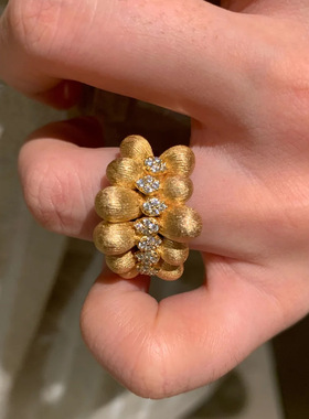 手工拉丝缎带咖啡豆戒指女