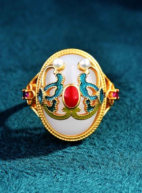 古法金镶戒指宫廷珐琅彩绘开口