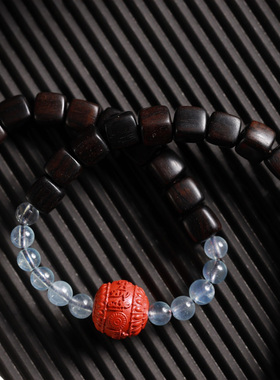 【壮的响亮】无染 紫光檀四方来财珠/白菩提/朱砂回纹珠手链饰品