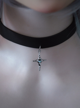 怪糖饰物集原创十字吊坠仿皮颈链