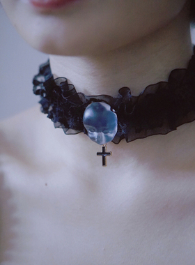 怪糖暗黑少女娃娃头万圣节颈链