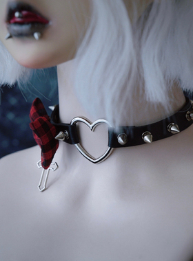 怪糖饰物集原创侧蝴蝶结铆钉颈链