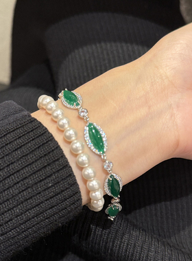 辛欣韩国进口东大门新款设计师款更美手链手串祖母绿手镯优雅配饰