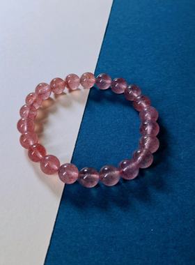 天然草莓晶手链冰糖粉透体水晶手串冰种粉色礼物女款金星光满籽