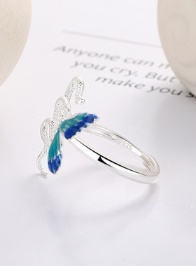 云尚服饰S925纯银灵蛇蝶梦戒指女款小众轻奢钩针带线可调节指环食