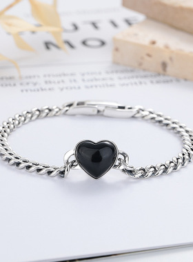 云尚服饰S925银复古日韩黑色爱心个性潮流网红ins风气质百搭手链