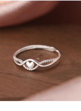 云尚服饰S999纯银活口戒指爱心指环高级感足银开口可调节食指