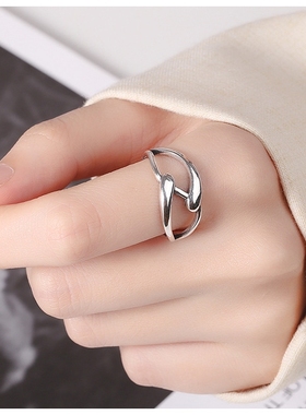 云尚服饰S925纯银时尚交织钩针带线戒指ins风开口戒指女