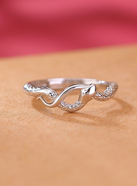 云尚服饰S925纯银本命年生肖蛇复古灵蛇献瑞钩针带线蛇环形指环