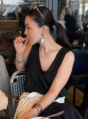 FEEI STUDIO欧美个性银色方片小众高级简约百搭气质时髦耳环女