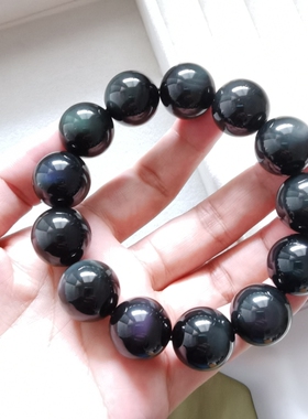 黑曜石手串 天然黑曜石手链 大珠子 彩虹手链 男士手串 女士手链