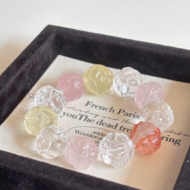 九尾狐手串 单珠粉晶白水晶黄水晶九尾狐 招财猫 貔貅