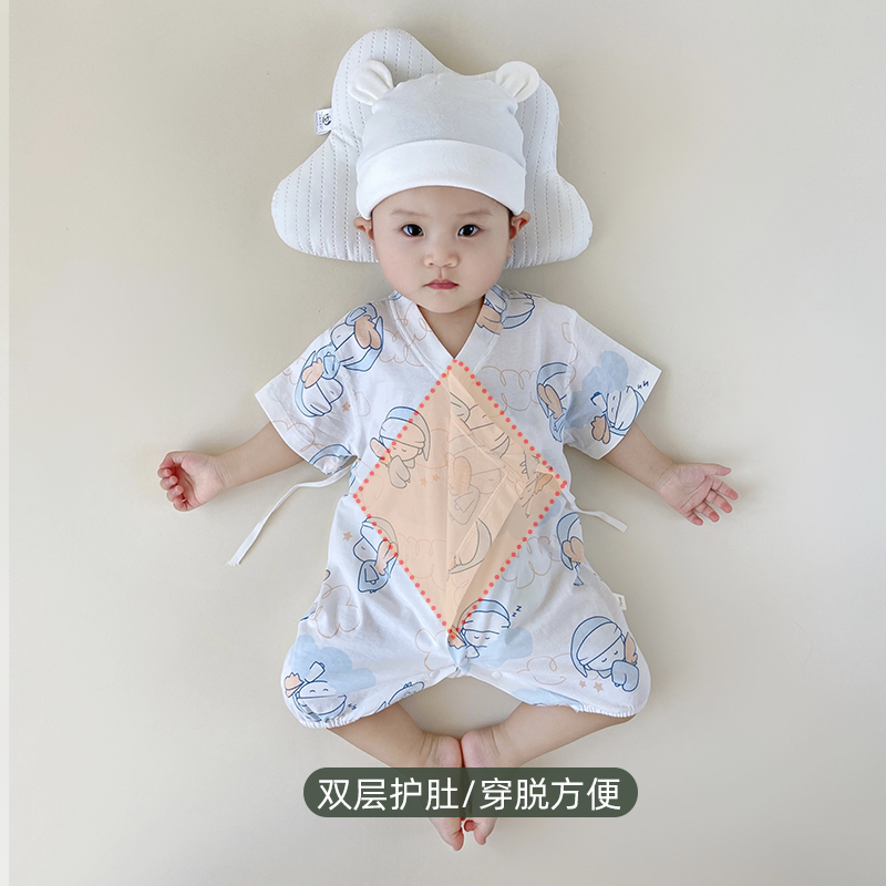 新生婴儿儿衣服夏季薄款和尚服连体衣宝宝网眼夏天空调服睡衣夏装-图0