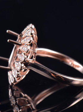 于凡珠宝 18K玫瑰金戒指女太阳花造型椭圆形空托镶嵌奢华戒托