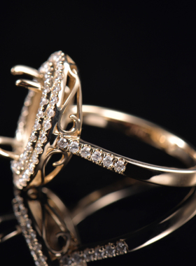 于凡珠宝 10K金9*11椭圆形奢华双层定制设计手工闪钻指环空托戒托