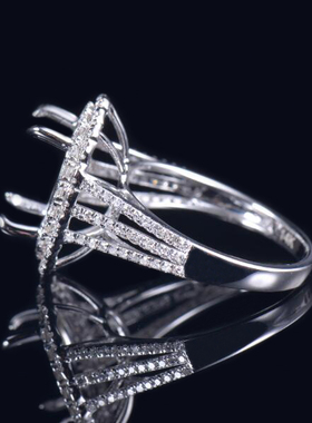 于凡珠宝 10K金钻石戒指空托女椭圆9X11围镶设计高端奢华定制戒托