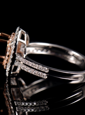 于凡珠宝 14K金个性定制椭圆形5*7轻奢双层设计镶钻指环戒指空托