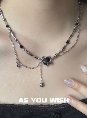 朋克暗黑爱心吊坠项链