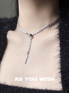 个性银色蛇形可抽拉项链