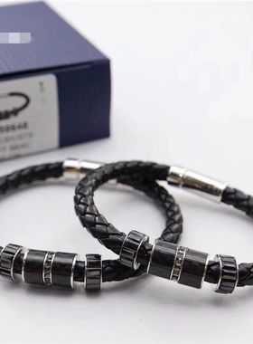 转运珠钛钢镶嵌黑色皮绳施家同款
