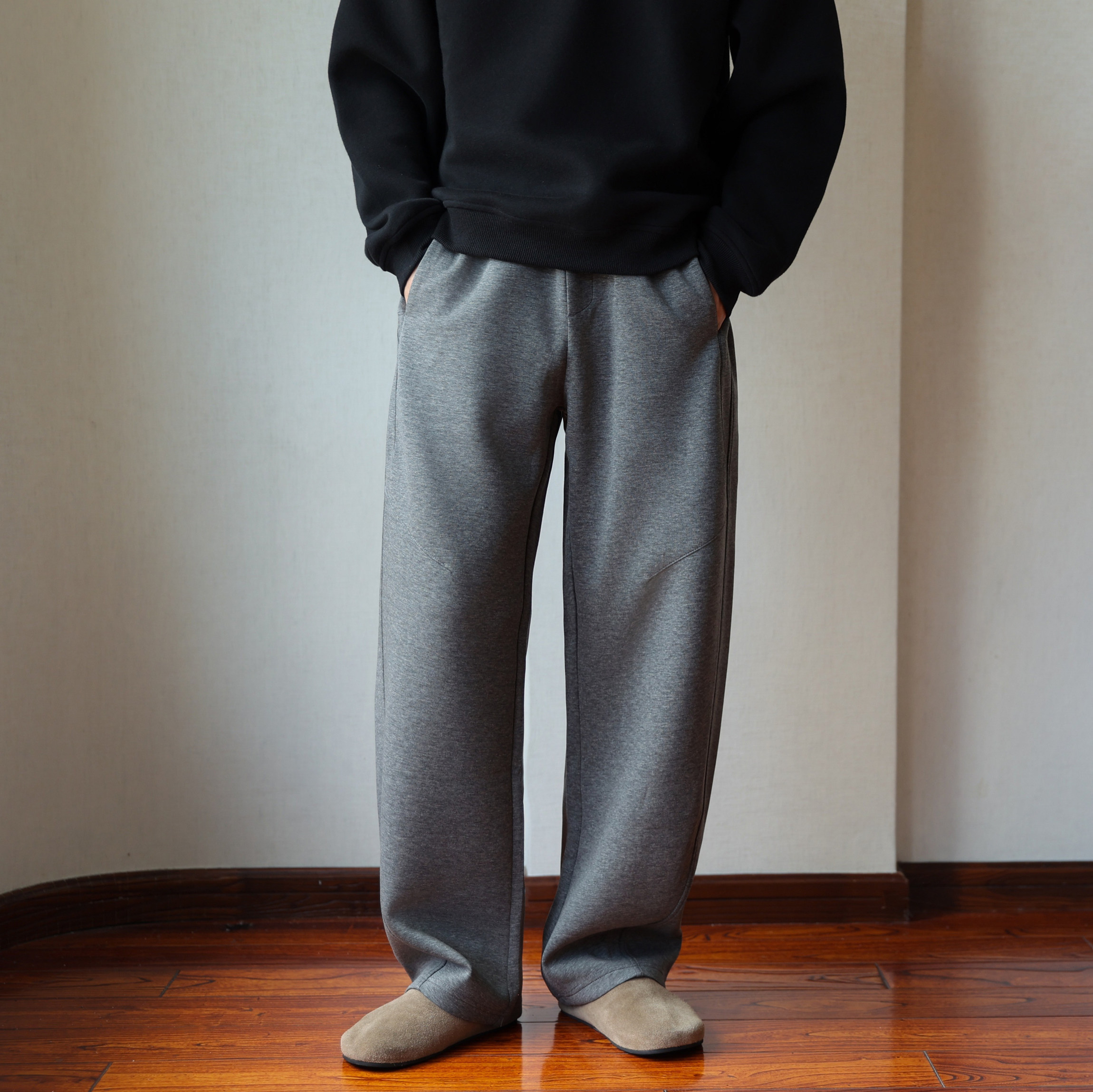 空气层垂感休闲卫裤男秋冬季爽滑小弯刀显腿长显高直筒宽松长裤,淘宝优惠券,粉丝福利购,淘宝优惠卷