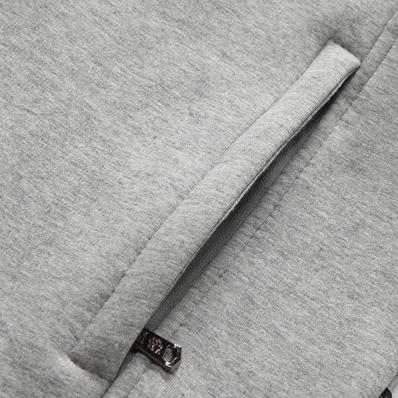 卫衣男加绒开衫中老年宽松狼爪标连帽衫纯色大