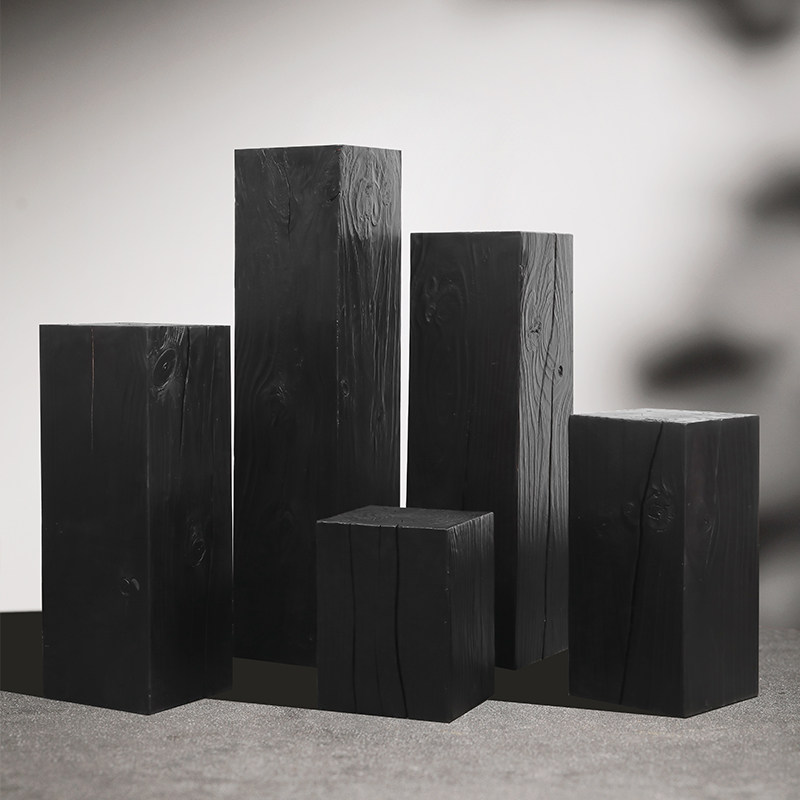 侘寂风碳化木墩玄关摆件花架艺术底座实木方形木头黑色木墩子边几,淘宝优惠券,粉丝福利购,淘宝优惠卷