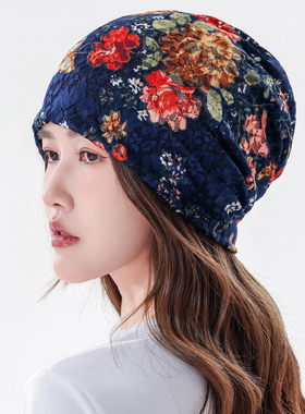 蕾丝提花薄透百搭孕妇月子帽