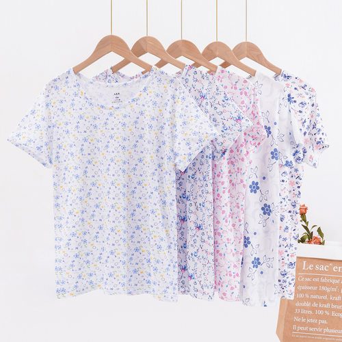 ab纯棉老人衫背心女士宽松加大码短袖T恤奶奶装全棉妈妈汗衫睡衣 - 图1