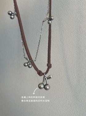 MARSEVEN 闪光派对系列做旧樱桃双层项链S925银气质高级感锁骨链