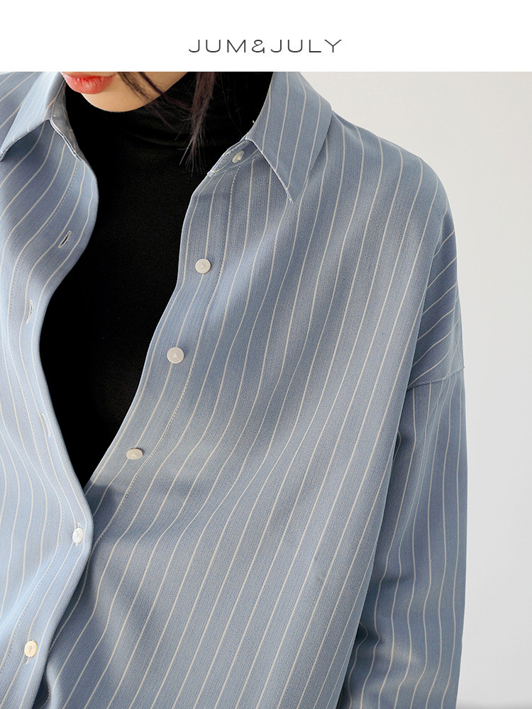 新款秋装蓝色条纹女设计感小众衬衫 嘉茱莉衬衫