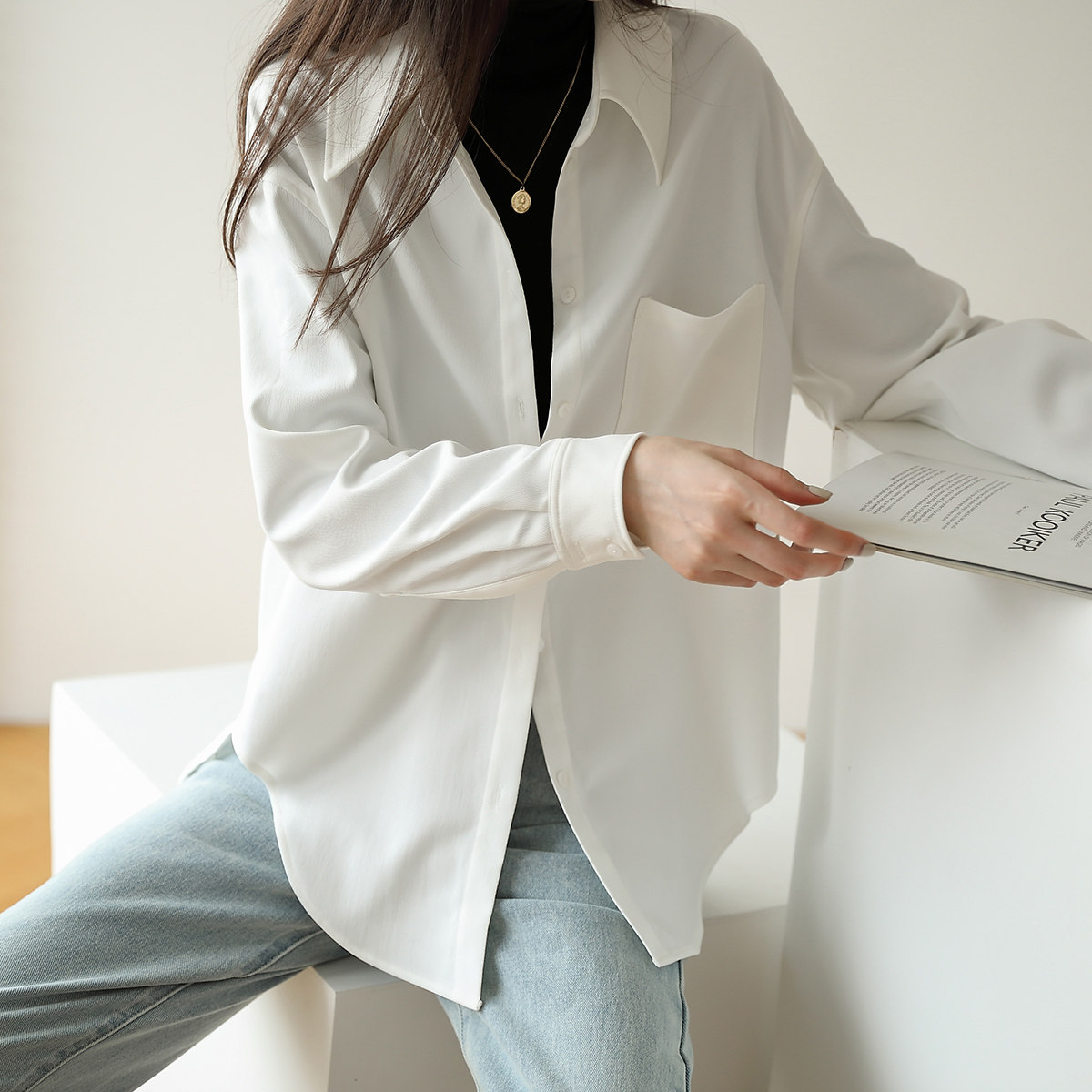 2020年新款韩版白色设计感白衬衣 嘉茱莉衬衫